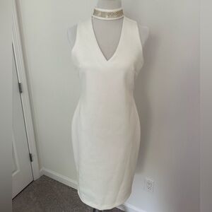 NEW w/tag Calvin Klein Ivory V-Neck Midi Dress Size 8
